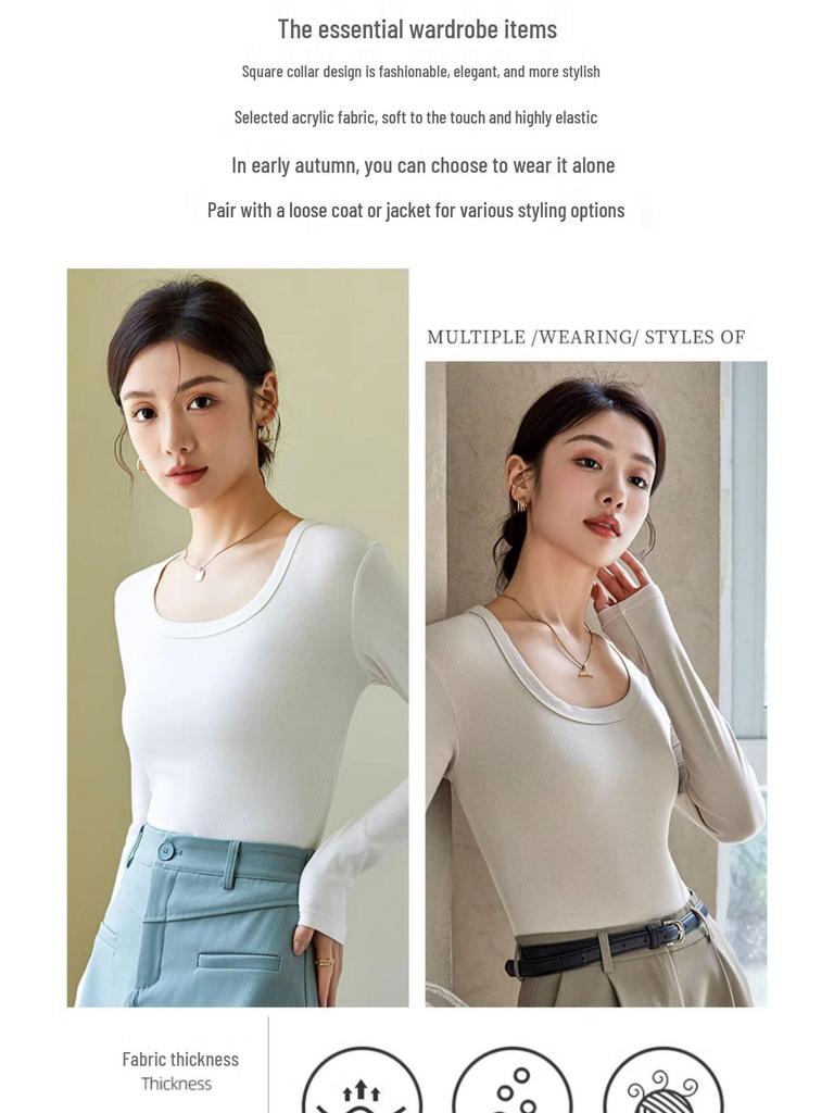 Women's Modal Low-Neck Backless Slim Fit Long-Sleeve Plus Velvet Tee for Autumn and Winter