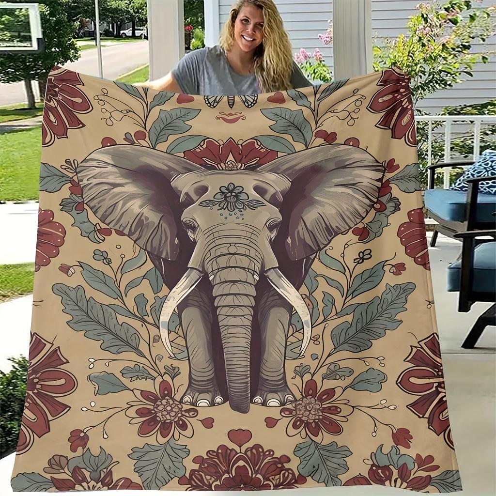 Theme Pattern of Exotic Elephants Flannel Printed Blanket Suitable for All Seasons Suitable for Living Room Office Sofa Travel