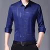 Men Dress Shirt Irregular Stripes Satin Surface Casual Single-breasted Turndown Collar Long Sleeve Shirt for Business