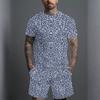 Men Diagonal Orange Yellow Stripe Split Print Short Sleeve Tee And Matching Shorts Two Piece Outfit