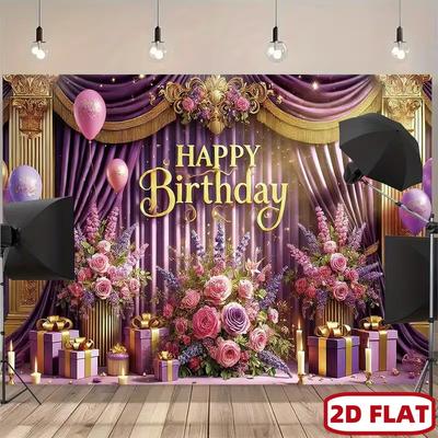 Banderín de Fondo 2D de Lujoso Palacio Feliz Cumpleaños para Suministros de Fiesta Elegantes