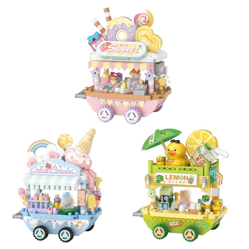 

MEIEST 3-Pack Food Cart Building Blocks Set, Cityscape Collection Granule Building Blocks Toy, Home Decor