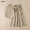 ZANZEA Top Gilet Senza Maniche da Donna e Pantaloni a Gamba Larga Set Casual Due Pezzi