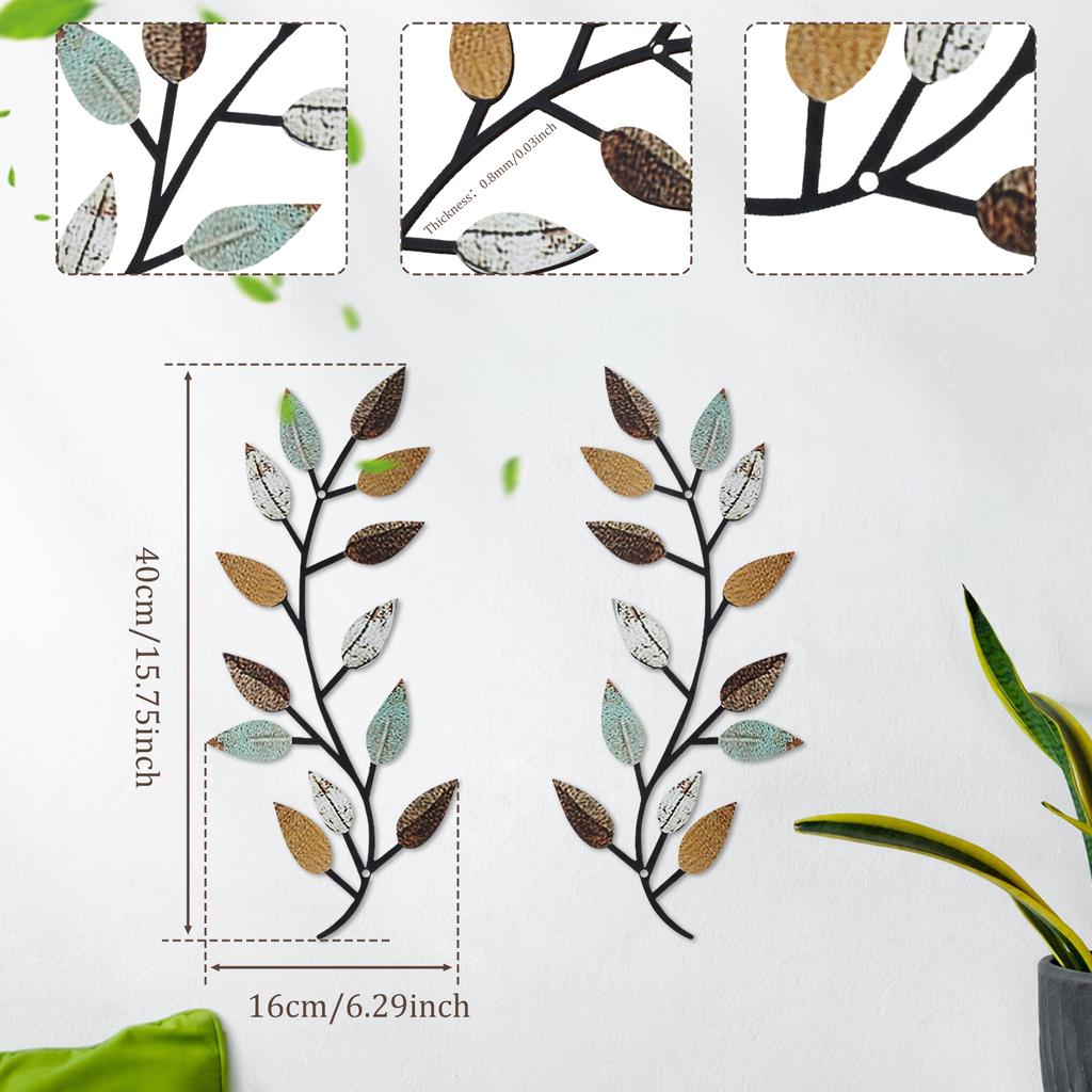 2Pcs Metal Tree Leaf Wall Decor Vine Olive Branch Style Wall Hanging Sign Decorative Home Decoration for Living Room Bedroom