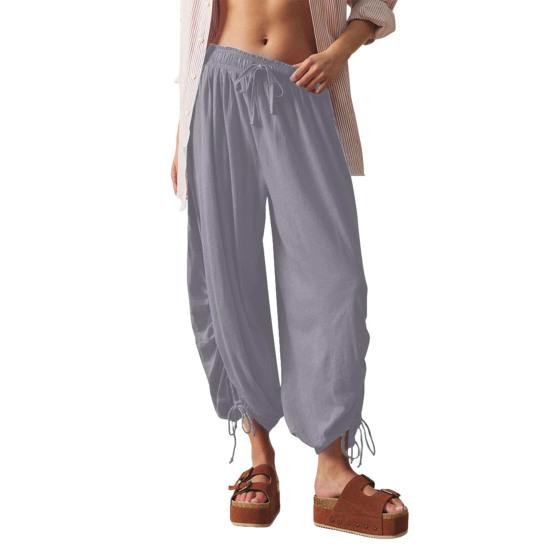 

Women Bloomers High-Drape Side Shirring Wide Leg Pants with Elastic Waistband Adjustable Drawstring Pure Color Casual Pants L серый