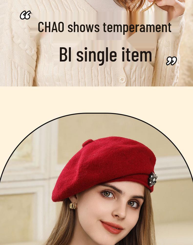 Japanese Retro Woolen Beret - Autumn/Winter Fashionable, Versatile, Face-Slimming Hat for Women