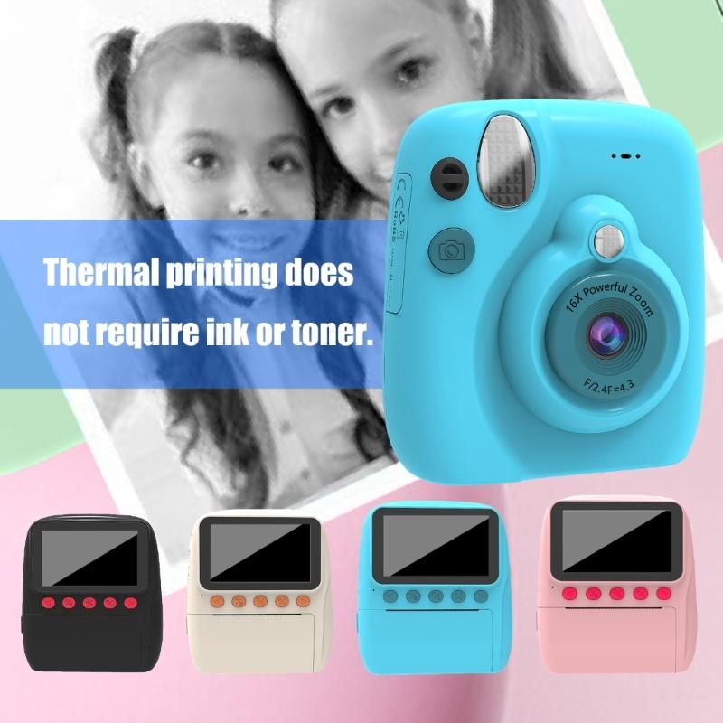 Instantly Print Camera For Kids With 32GB Card Coloring Pen 1080P Retro Design For Ages 3-12 Durability& Safe Materials
