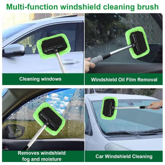 Extendable Car Windshield Cleaner Microfiber Pads Microfiber Cleaning Brush Rotating Head with 4 Windshield Cleaning Kit
