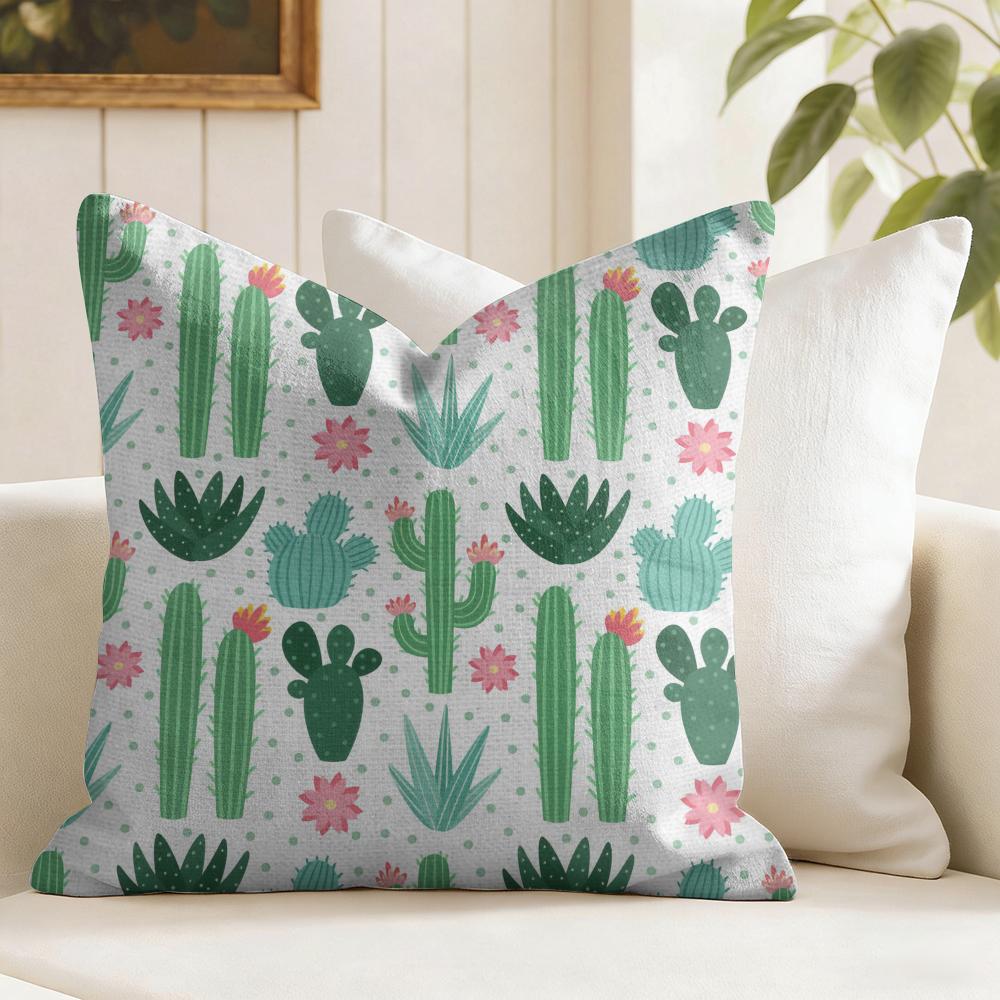 Cactus Pattern Cushion Cover Natural Linen Pillow Cover Double-Sided Print Cushion Cover For Sofa Home Decor