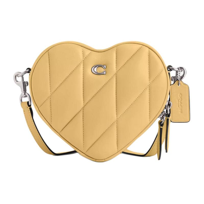 Coach Heart 19 Gold Letter Logo Quilted Nappa Leather Heart Shape Bag Shoulder Crossbody Bag Small Women Yellow