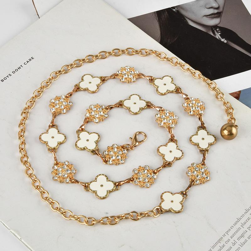 European and American Four-leaf Clover Decorative Metal Waist Chain Women's Dress Suit Accessories Belt Chain Girls Trend