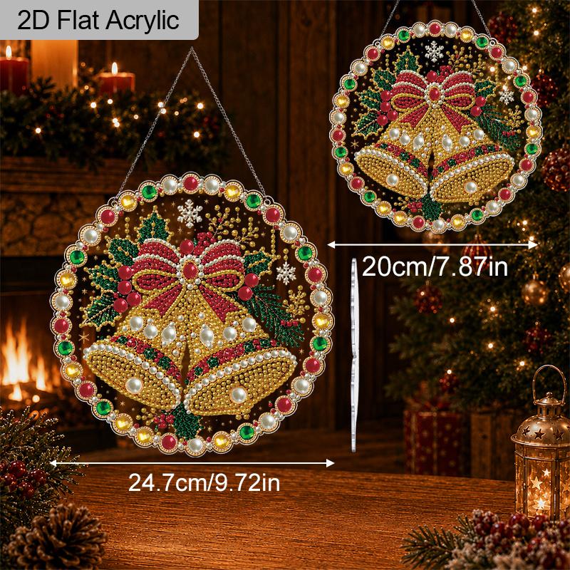2D Flat 1pc Christmas Pearl Diamond Art Hanging Kits, 3D Mixed‑Sized Beads Craft, DIY Acrylic 25cm/20cm Pearl Diamond Painting Hanging Ornament
