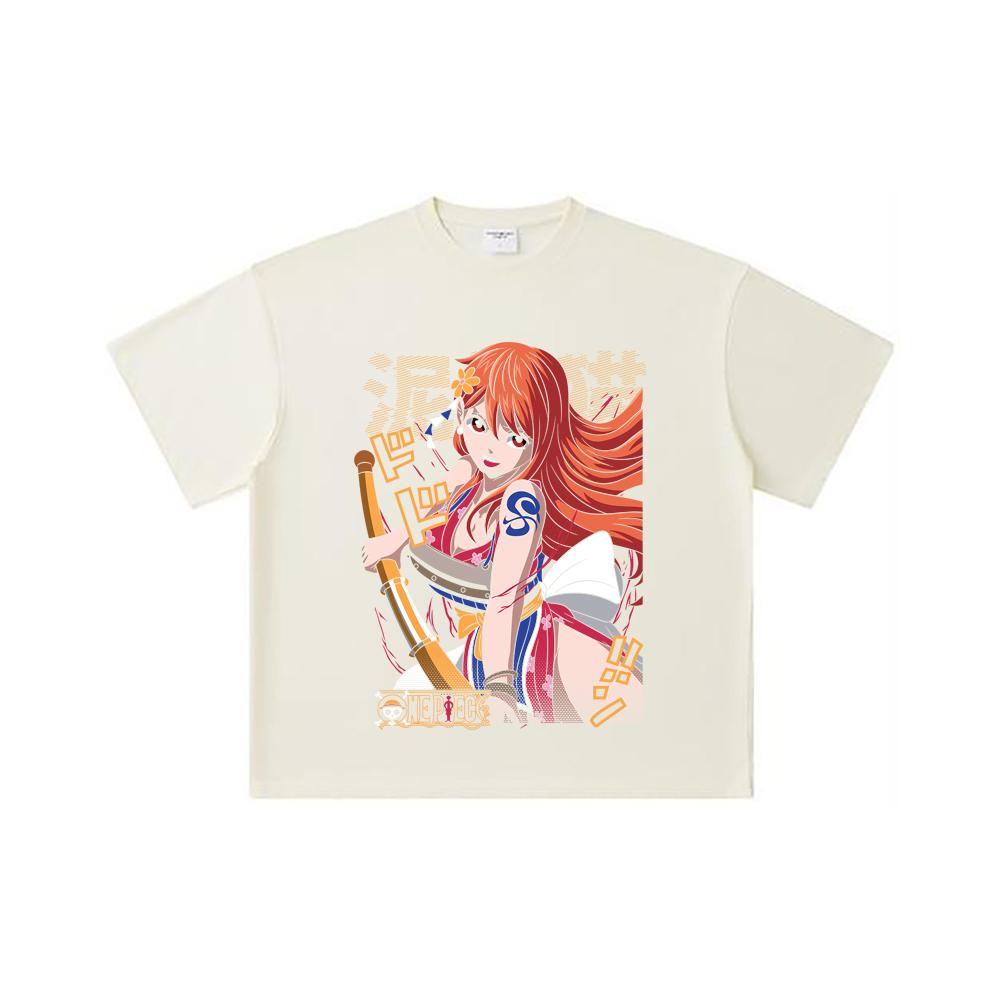 

260 GSM Double Yarn 32 Count 100% Cotton One Piece V41 Nami Print Unisex Heavy Cotton T Shirt S абрикосовый