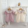 Baby Girl Summer Lightweight Floral Short Sleeve Romper with Peter Pan Collar