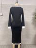 2025 Elegant Cross-border Color Block V-Neck Midi Dress for Spring and Autumn