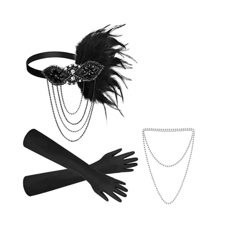 Sparkling Rhinestone Headwear Feathered Headgear Set Alluring Feathered Headband Comfortable for Halloween Singles Party