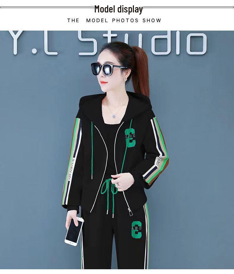 Women's Casual Plus Size Hooded Sports Suit - Spring/Autumn Two-Piece Set with Loose-Fit Long Sleeve Hoodie