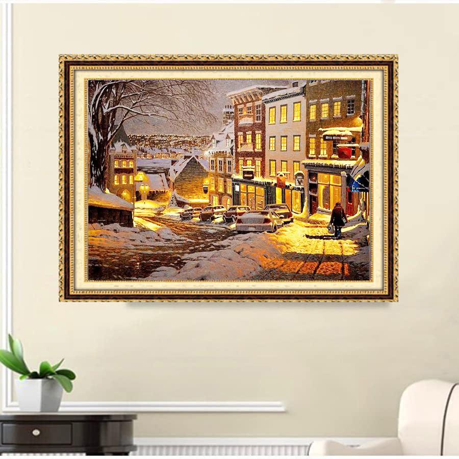 

5D DIY Алмазная картина Снежная сцена в сумерках Набор для вышивки крестом Мозаика Алмазная вышивка Роза Полный круглый квадратный дрель Украшение дома Round 40x50cm