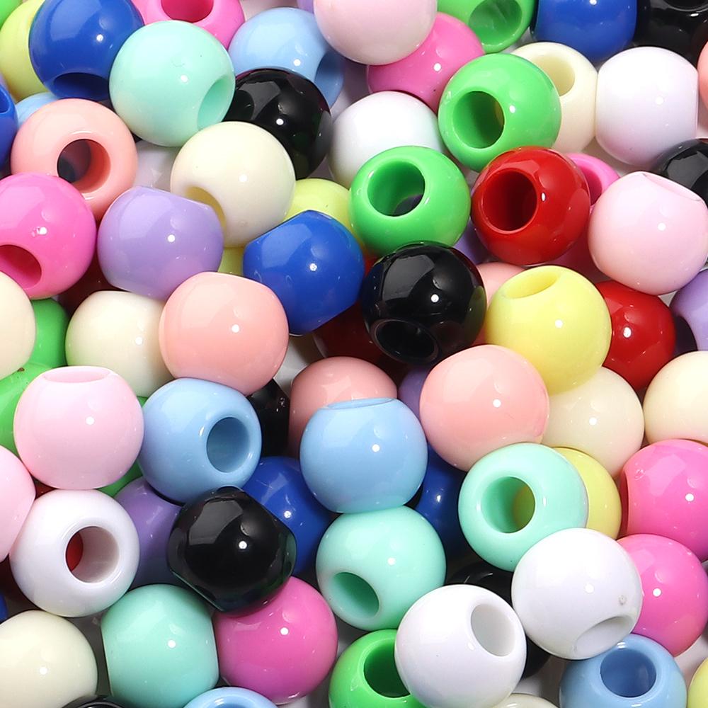 50pcs/lot Acrylic Big Hole Beads Solid Color Round Loose Spacer Beads For Jewelry Making DIY Charm Bracelet Necklace Accessories