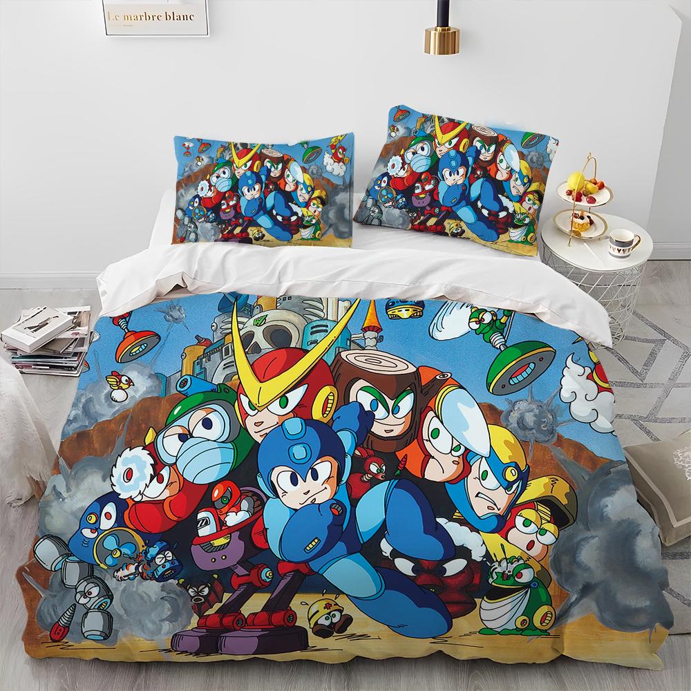 3D Rockman Megaman Game Cartoon Comforter Bedding Set,Duvet Cover Bed Set Quilt Cover Pillowcase,king Queen Size Bedding Set Kid
