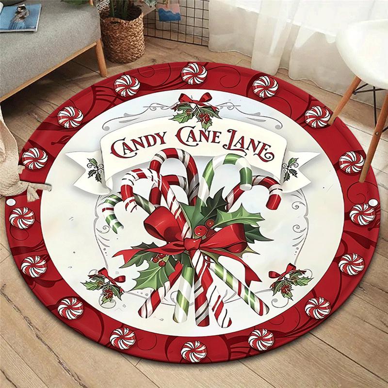 

1pc Soft, Absorbent & Non-Slip Christmas Candy Round Rug, Perfect for Entryway, Living Room, Bedroom Decor, Machine Washable Flannel Memory 80cm by 80cm