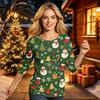 Women's Christmas Printed 3/4 Sleeve Neck Casual Blouse for Holiday Party
