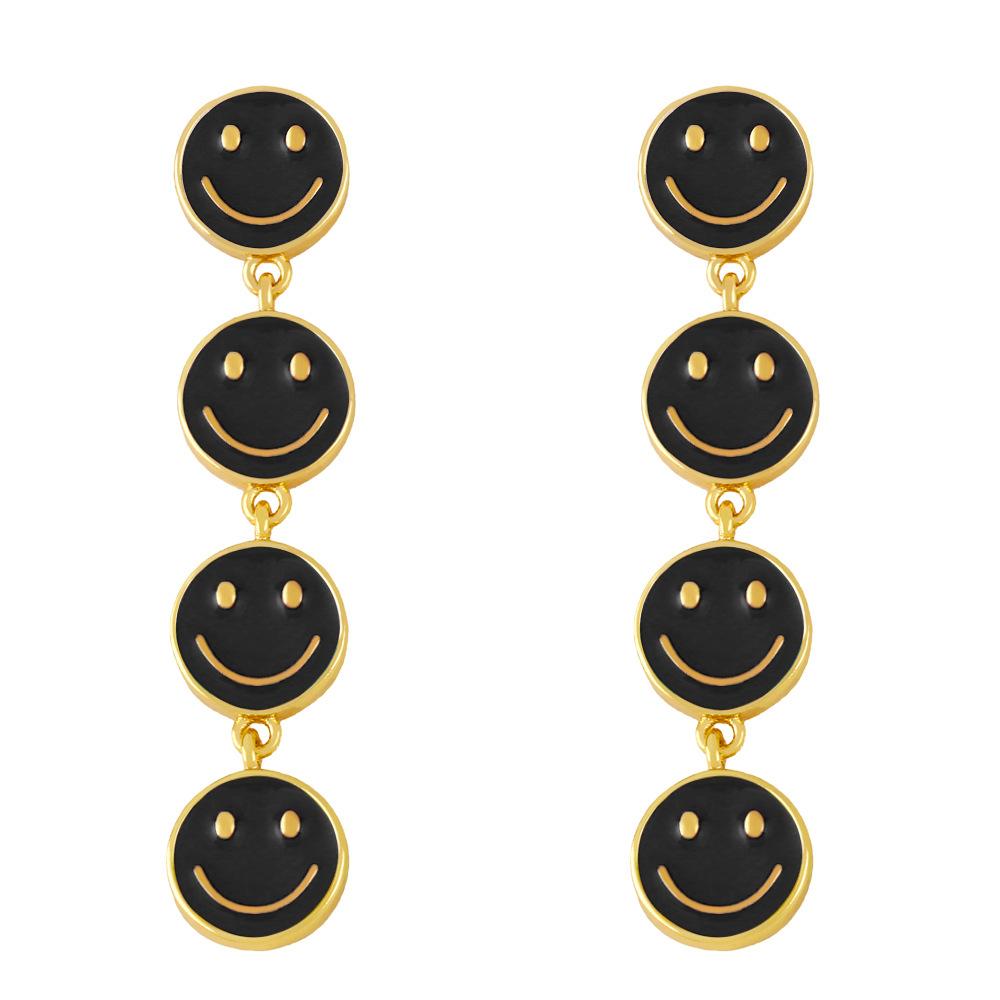 2023 New Explosive Earrings Europe And The United States Simple Sweet Cute All -Match Girls Long Tassel Smiley Face Earrings For Women
