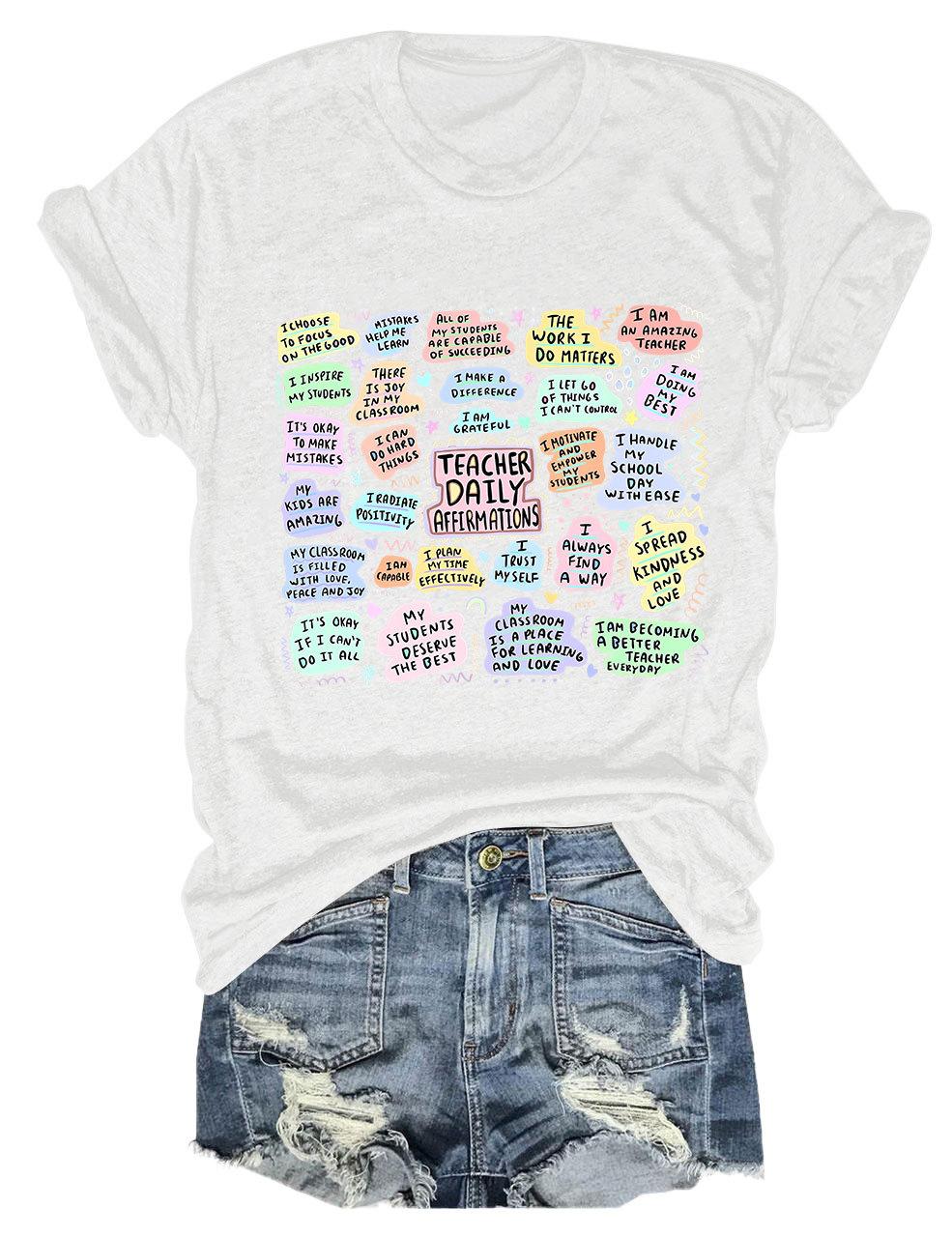 Summer new shortsleeved casual Tshirt teacher daily affirmations printed loose Womens top with a round neck jumper S