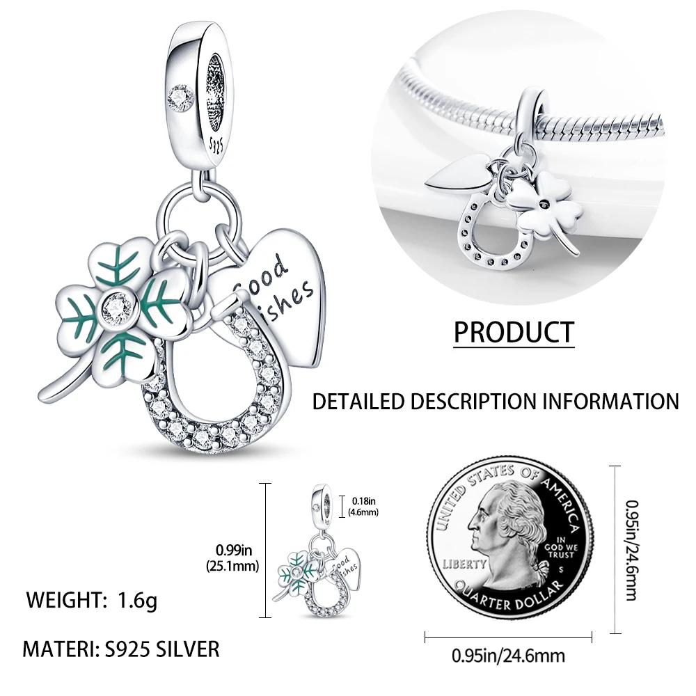 Copper Green Horseshoe Clover Pendant Charms Fit Originalbracelet Charm Beads Necklace Diy Female Jewelry