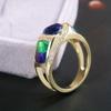 Elegant Vintage Triangle Cut Sea Blue Ring with Synthetic Zirconia Accents – Golden-Plated Copper Band for Women, Perfect Wedding or Bridesmaid Party
