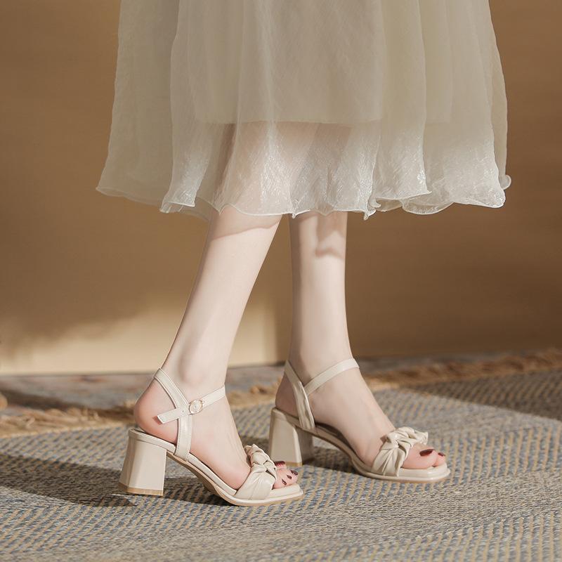Fashion Soft Leather Pleated High Heels Sandals Women Solid Color Sandalias De Mujer Verano 2025 Ladies Elegant Summer Pumps Sandales
