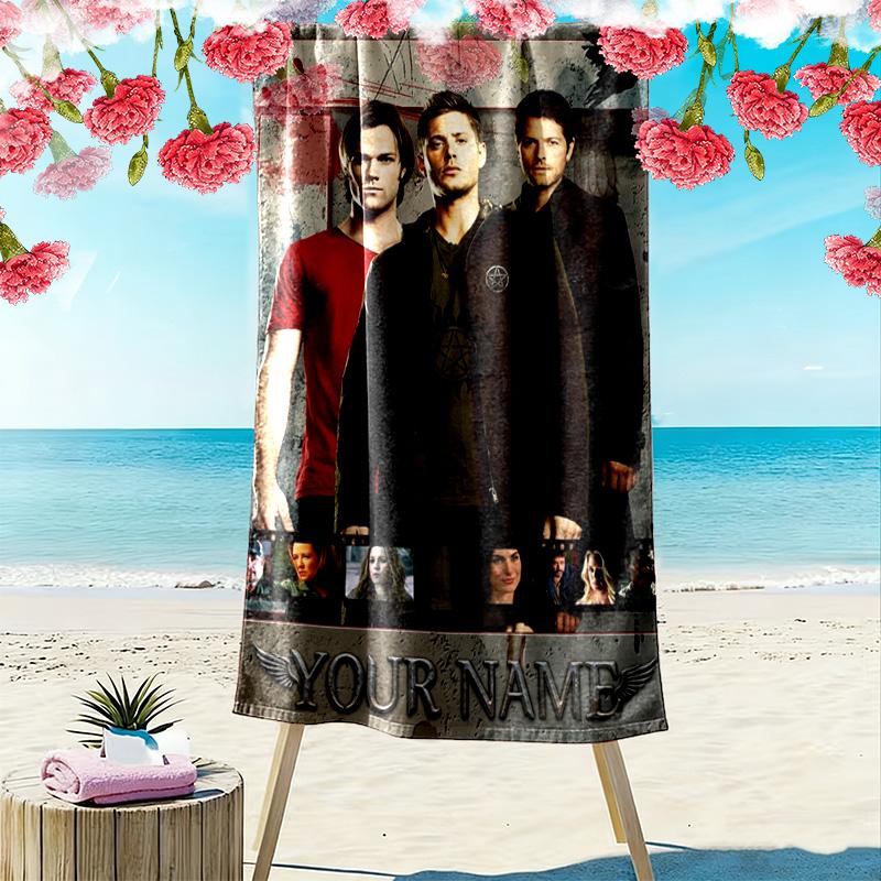 Name Custom Supernatural Print Beach Towel, Large Soft Quick Dry Towel for Beach Camping Swimming
