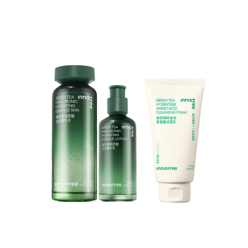 Innisfree Green tea seed water emulsion small green bottle set - three-piece set green tea essence water 160ml  green tea essence milk 100ml  green te зелёный