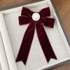 Retro Imitation Pearl Velvet Bow Hair Clip for Women Elegant Back-of-the-Head Hairpin for Banquets And Parties