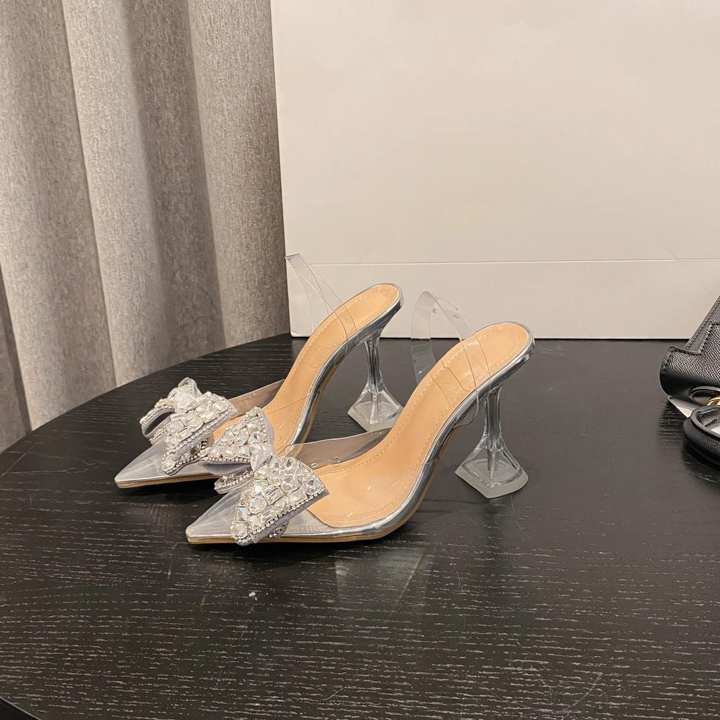 Estate Sexy da Donna Décolleté Moda Strass Farfalla PVC Tacchi Alti Sandali Scarpe da Ballo da Banchetto da Donna Oro Argento
