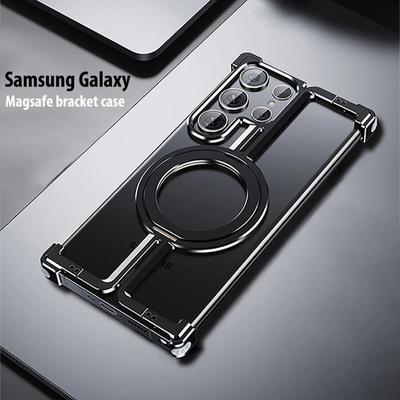 For Samsung Galaxy S23 S24 Ultra Phone Case Metal Aluminum Alloy Magnetic Magsafe Case Car Phone Holder Bumper Protective Cover