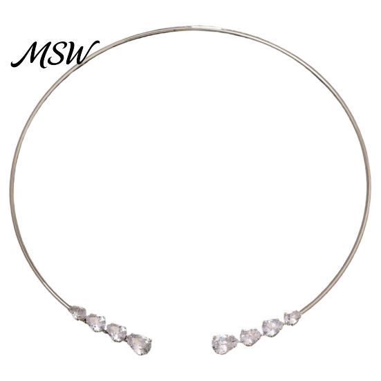 Elegant Metal Ring Necklace Rhinestone Cuff Choker, Wire Open Collar Necklace, Sparkling Durable Fashion Choker Slim for Women Wedding Date серебряный