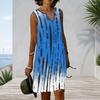Women Plus Size Sleeveless V Neck Tie Dye Print Blue White Tank Dress