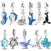925 Sterling Silver Pendant Summer Turtle Whale Shark Seahorse Dolphin Starfish Pendant Bead Suitable for Bracelet DIY for Women Jewelry
