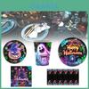 Halloween Glow In The Dark Einweggeschirr-Set für 12 mit Tellern, Bechern, Servietten und Tischdecke
