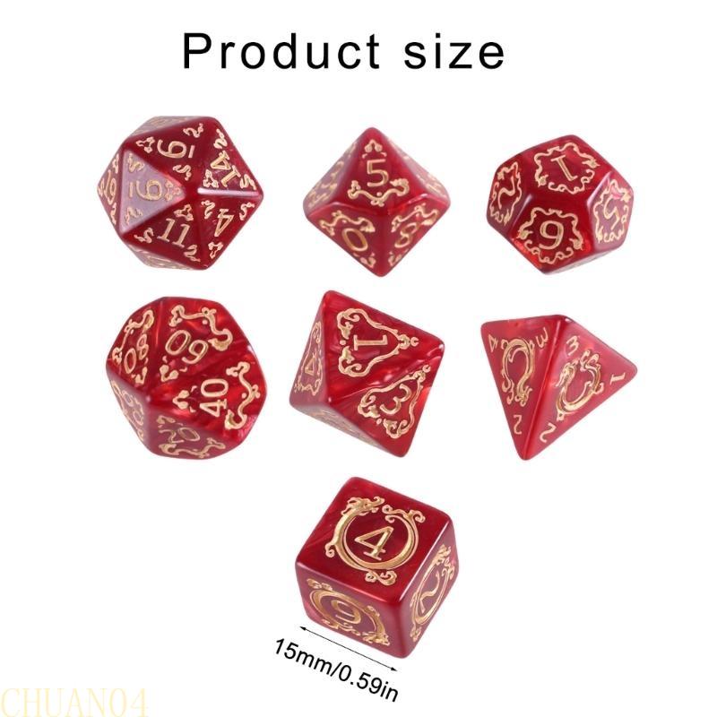 A1A2 7Pcs Polyhedral Dices Dragon Pattern Table Game Dices Multi-Sided Acrylic Dices for Role Playing Game Easy to Read