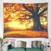 Autumn Oak Tree Scene Tapestry  Golden Fall Landscape NatureThemed Wall Hanging Polyester Fabric for Bedroom or Dorm Decor