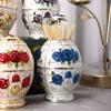 Toothpick Dispenser Retro Relief Design Plastic Luxury Pop-up Toothpick Organizer Box Rose Flower Desktop Decor Holder for Home