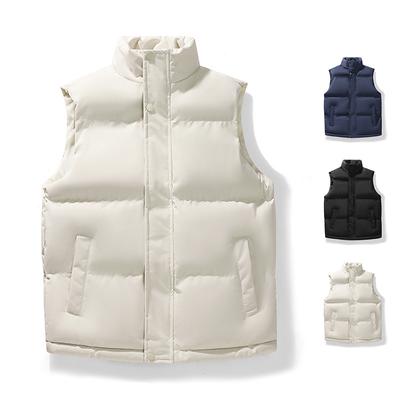 Vest Men's Autumn and Winter Trendy Stand Collar Waistcoat Warm Vest Solid Color Simple Sports Leisure Jacket