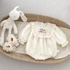 Spring Baby Girl Long Sleeve Floral Embroidered Romper for 100 Days Celebration