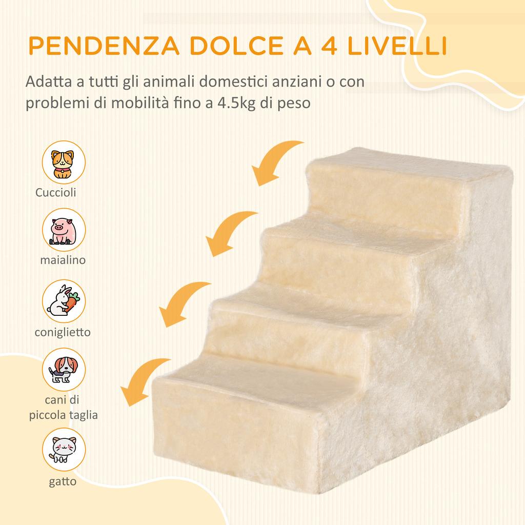 Portable 4-Step Dog Ladder, Removable Velvet Fabric and Chipboard, 60x35x44 Cm, Beige
