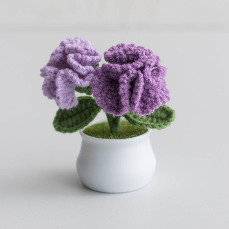 Crochet Carnation Potted Mothers Day Gift Homemade Kintted Flower Finished Kintting Plant Office Desktop Ornaments Car Decor