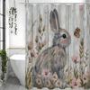Cute Bunny Shower Curtain, Spring Floral Bathroom Decorative Shower Curtain, Waterproof Shower Curtain with Hooks