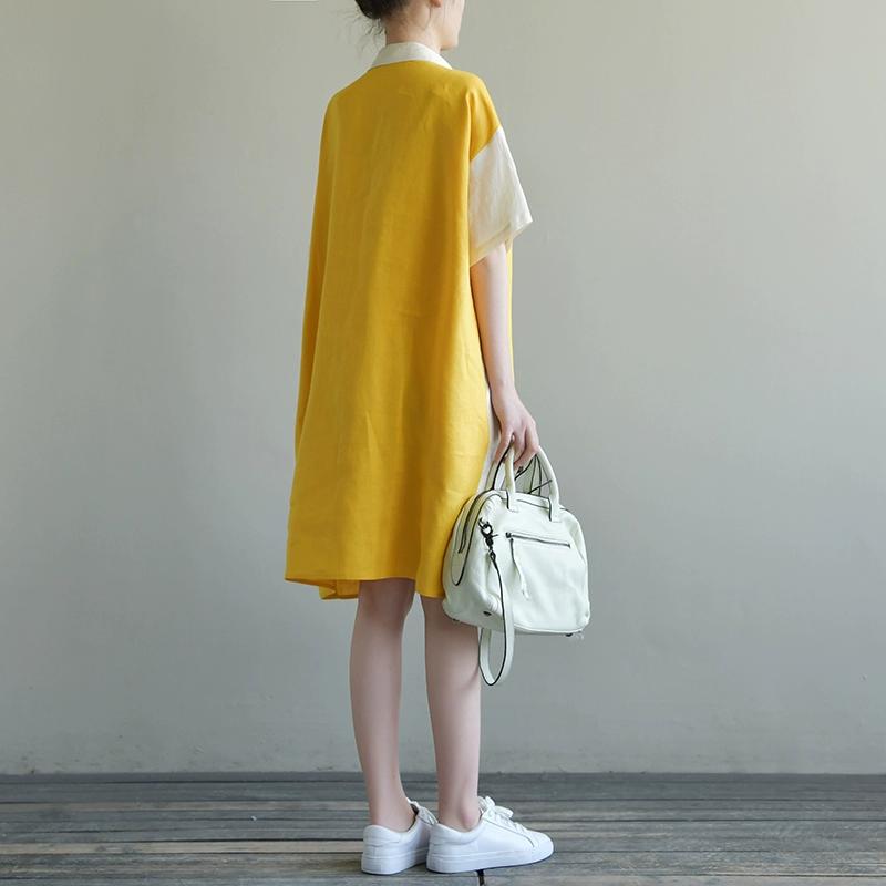 DIMANAF Plus Size Linen Blouse Dress Women 2025 Colorful New Summer Style Shirt O-Neck Loose New