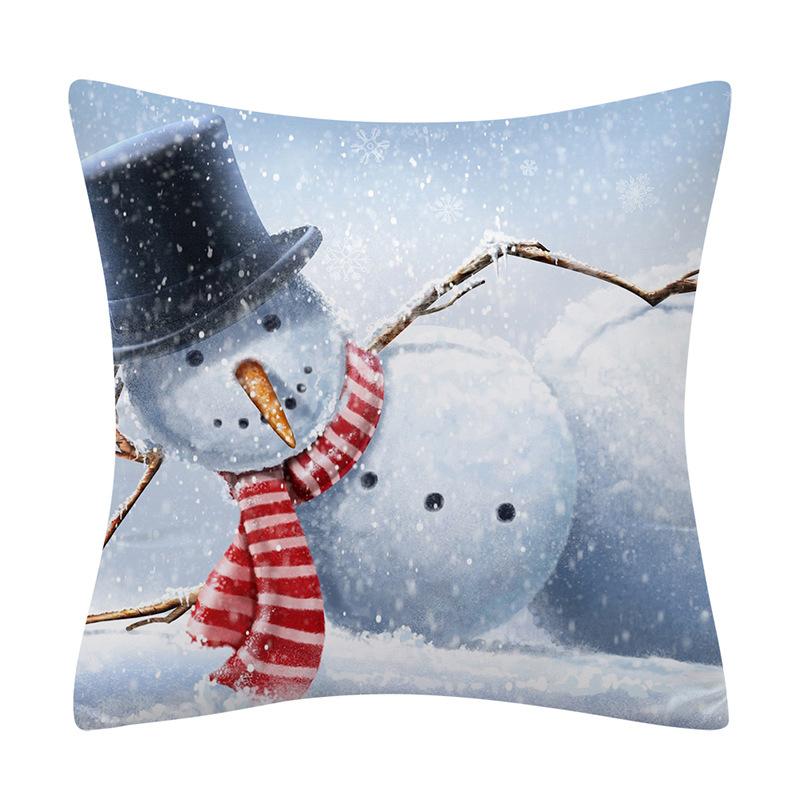 Snow Christmas Pillowcase Blue and White Printed Cushion Cover Snowflake  Tree Throw